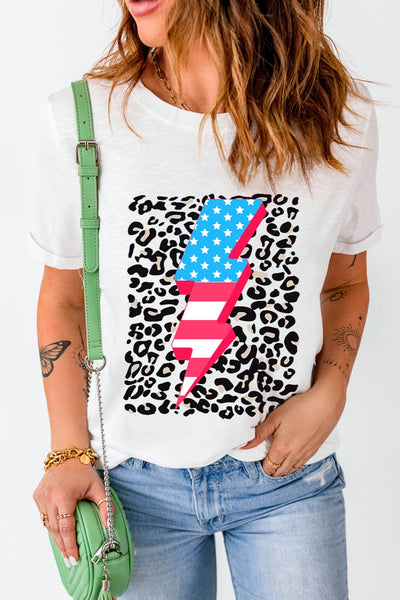 USA Lightning Leopard Graphic T-Shirt