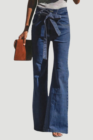 Tied Flare Jeans with Pockets