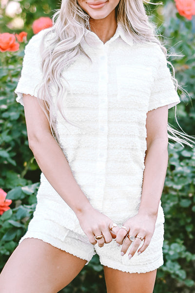 White Pocketed Button Up Top and Shorts Set