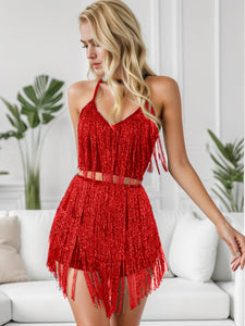 Red Sparkly Fringe Two-Piece Set