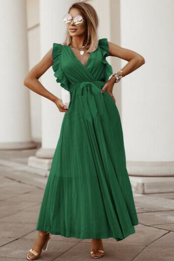 Pleated Surplice Maxi Dress