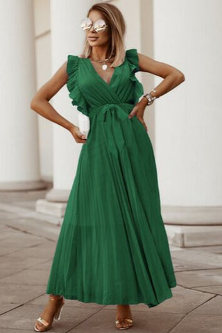 Pleated Surplice Maxi Dress