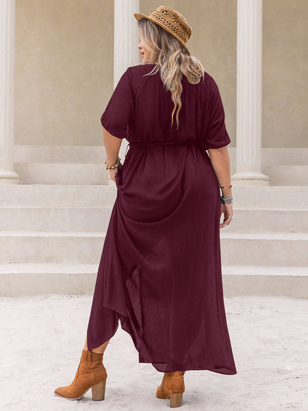 Button Down Round Neck Maxi Dress+