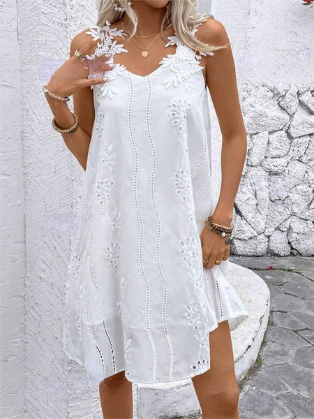 White Eyelet Applique Dress