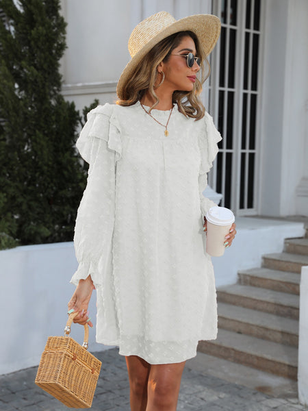 Ivory Swiss Dot Flounce Sleeve Dress