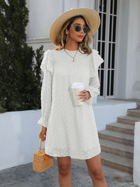 Ivory Swiss Dot Flounce Sleeve Dress