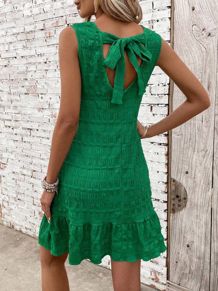 Green Textured Sleeveless Dress