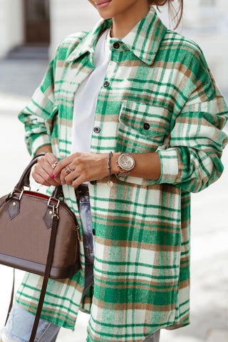 Green Plaid Flap Pocket Shacket