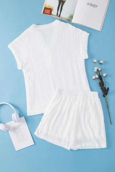 White Short Sleeve Top and Shorts Set