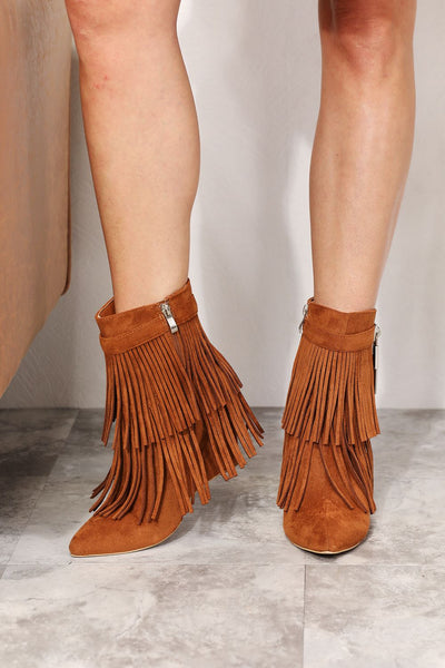 Caramel Tassel Wedge Heel Ankle Booties