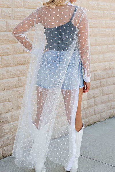 White Polka Dot Long Cover Up Top