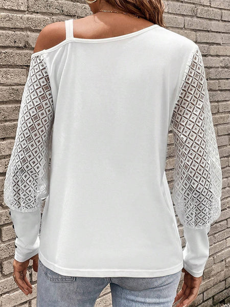 Asymmetrical Neck Lace Long Sleeve Top