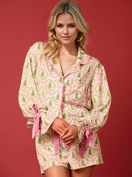 Velvet Tie Christmas Pajama Set