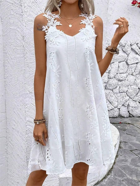 White Eyelet Applique Dress