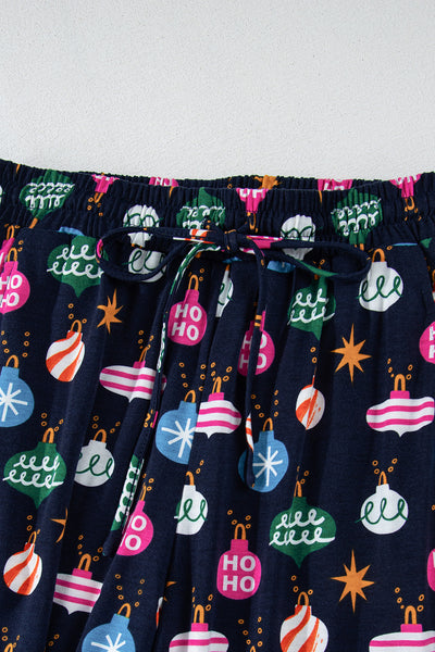 Christmas Ornaments Printed Navy Pajama Set