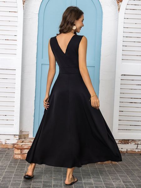 V-Neck Sleeveless Midi Dress