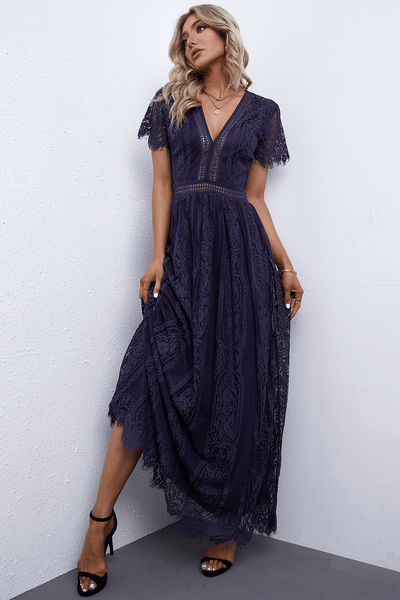 Scalloped Trim Lace Maxi Dress