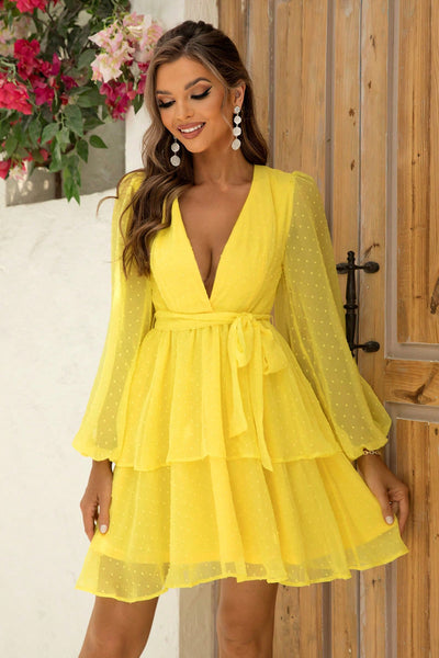 Yellow Swiss Dot Layered Dress