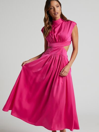 Cap Sleeve Mock Neck Long Dress