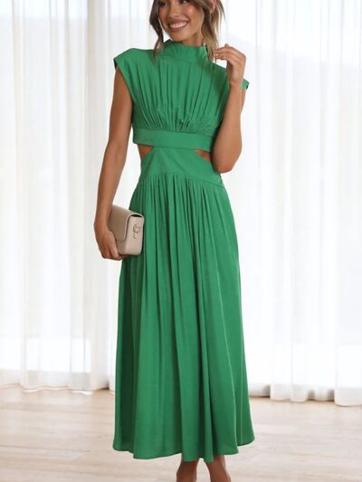 Cap Sleeve Mock Neck Long Dress