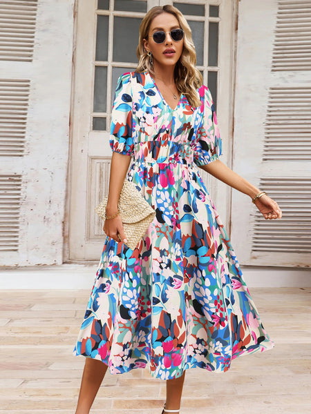 Floral Short Sleeve Midi Dress