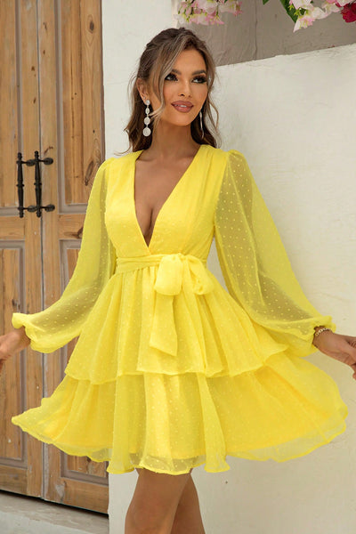 Yellow Swiss Dot Layered Dress