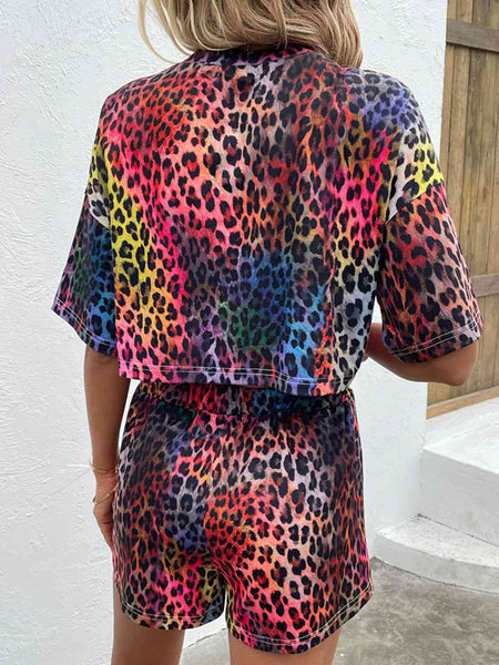 Bright Leopard Half Sleeve Top and Shorts Set