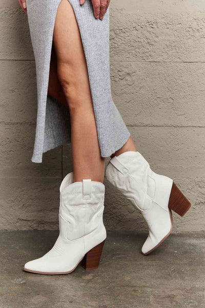 White Mid-Rise Cowboy Boots