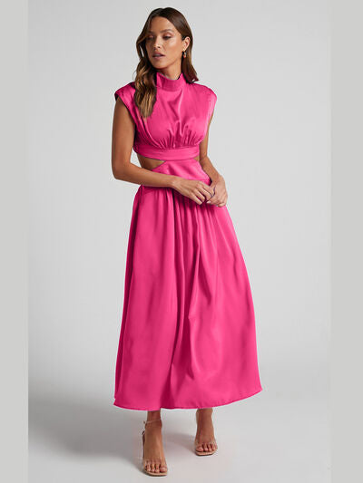 Cap Sleeve Mock Neck Long Dress