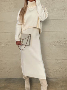 Ivory Turtleneck Sweater and Midi Dress Set