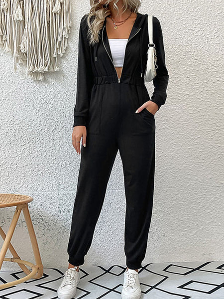 Black Hooded Jogger Jumpsuit