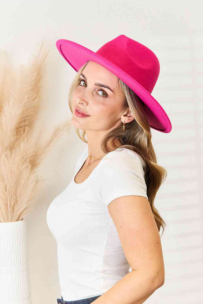 Hot Pink Flat Brim Fedora Hat