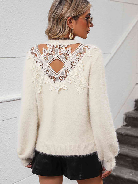 Lace Back Long Sleeve Sweater