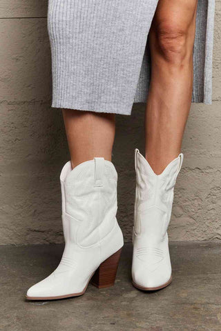 White Mid-Rise Cowboy Boots