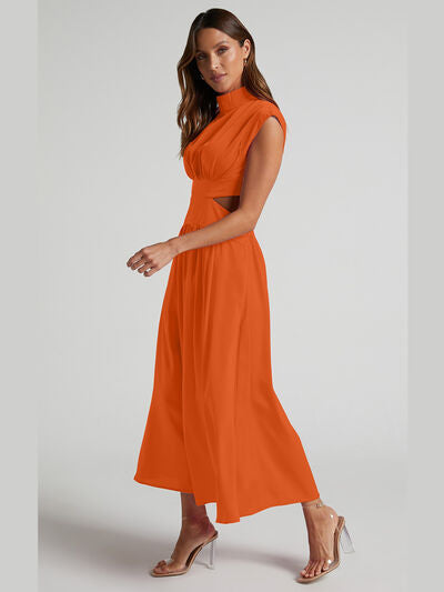 Cap Sleeve Mock Neck Long Dress