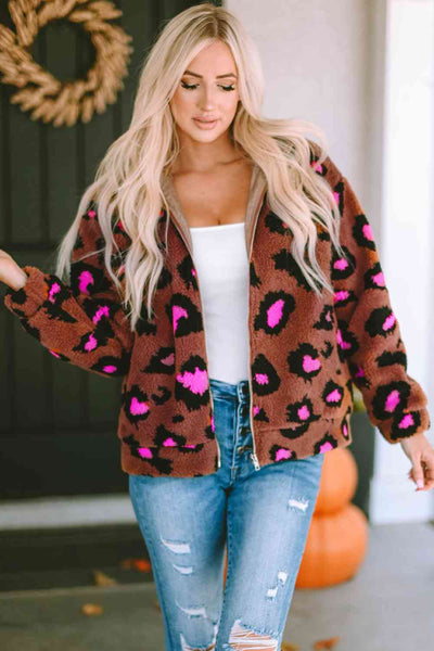 Leopard Zip-Up Teddy Jacket