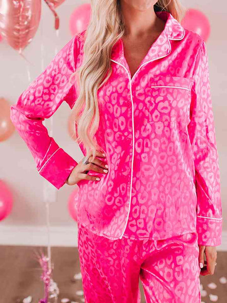 Hot Pink Leopard Long Sleeve Lounge Set