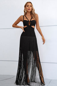 Black Cutout Long Fringe Dress