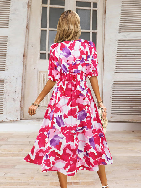 Floral Short Sleeve Midi Dress