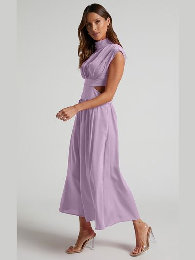 Cap Sleeve Mock Neck Long Dress