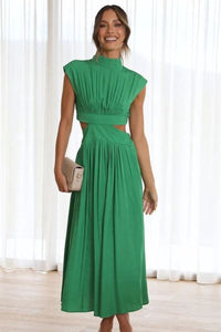 Cap Sleeve Mock Neck Long Dress