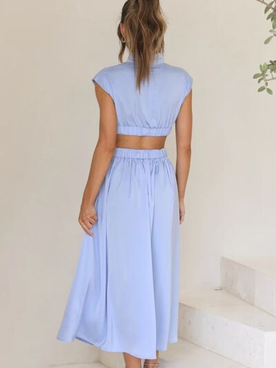 Cap Sleeve Mock Neck Long Dress