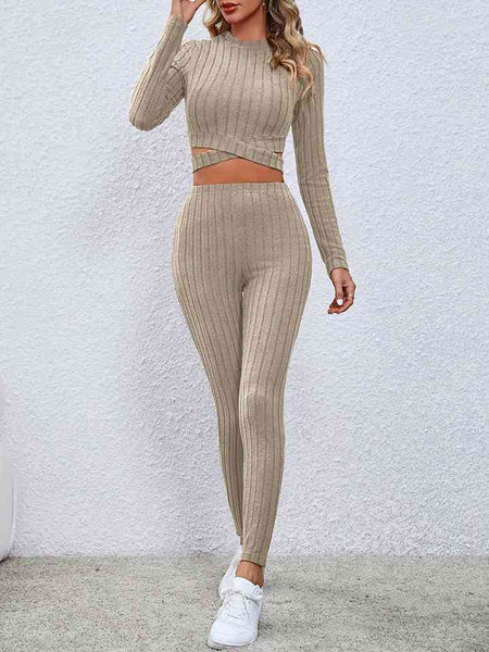 Crisscross Ribbed Knit Top and Leggings Set