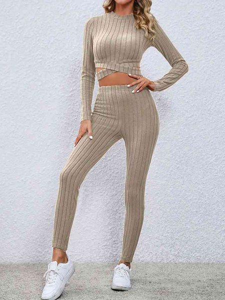 Crisscross Ribbed Knit Top and Leggings Set