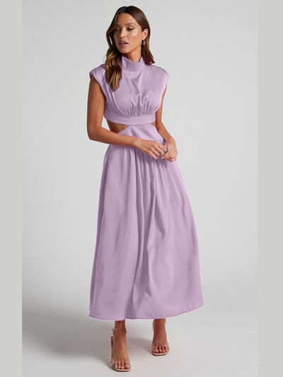 Cap Sleeve Mock Neck Long Dress