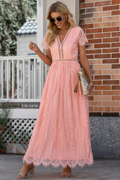 Scalloped Trim Lace Maxi Dress