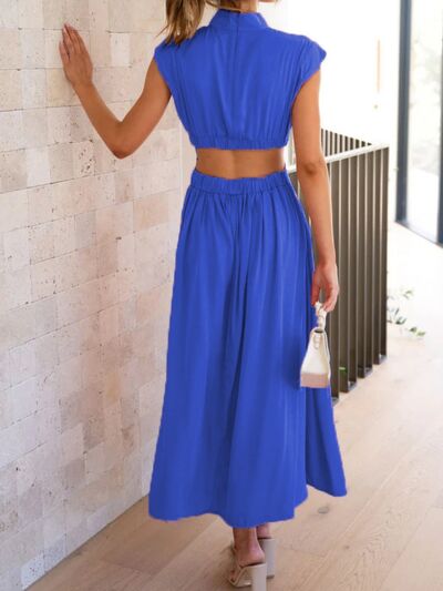 Cap Sleeve Mock Neck Long Dress