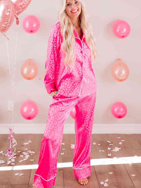 Hot Pink Leopard Long Sleeve Lounge Set