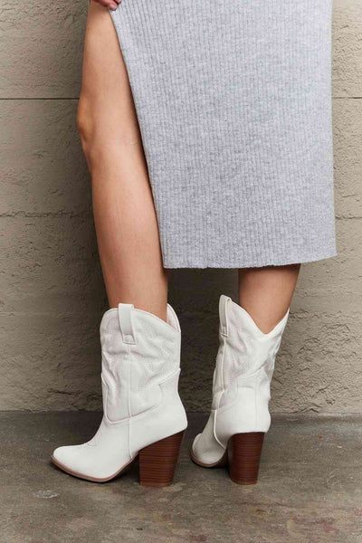 White Mid-Rise Cowboy Boots