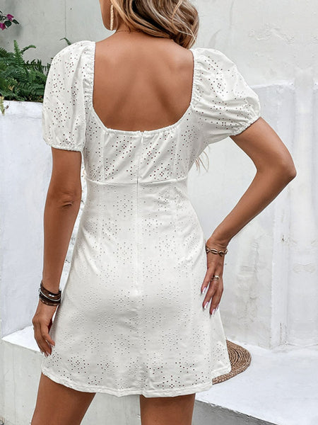 White Eyelet Bow Front Dress